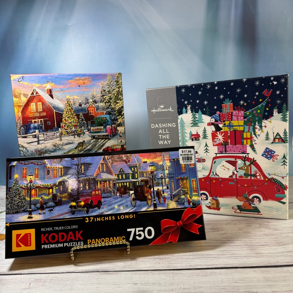 Jigsaw Puzzle Lot 3 Mixed Sizes Holiday Fun Hallmark Kodak Americana Cozy Farm